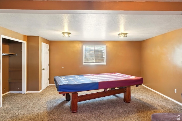 rec room with billiards table, carpet floors, and baseboards