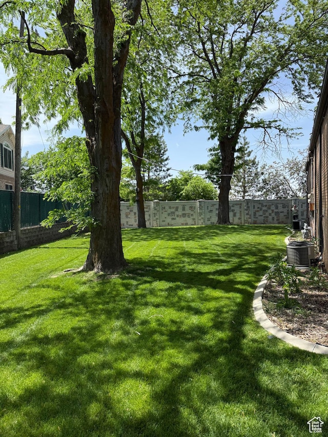 view of yard with central AC unit
