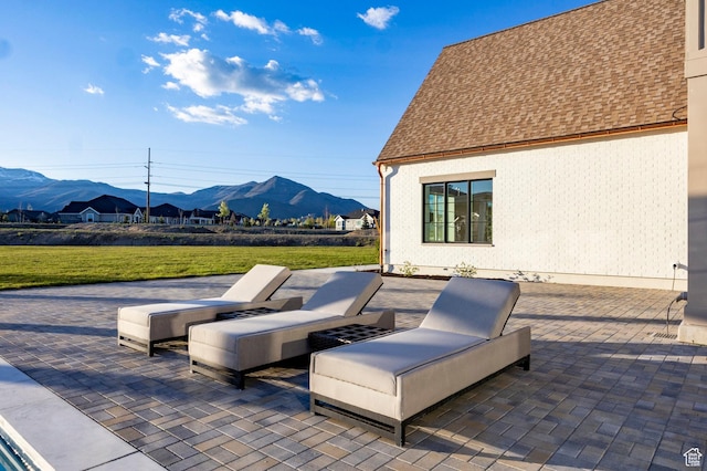 view of patio featuring a mountain view