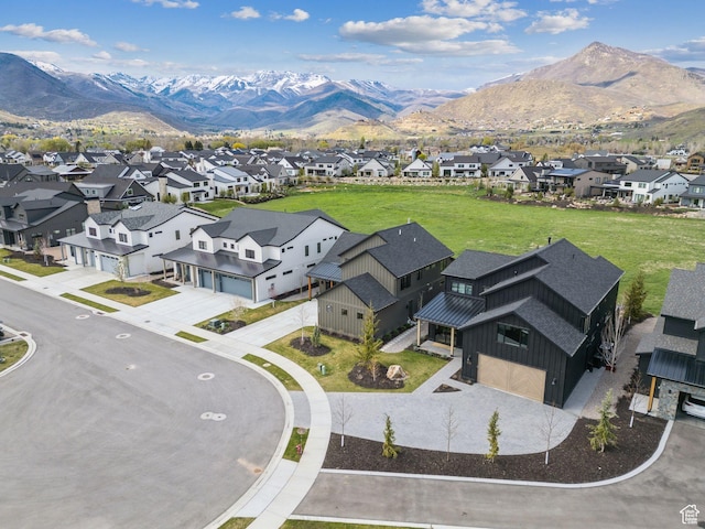 aerial view of residential area with mountains