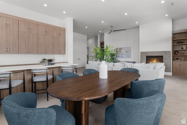 1526 S Shale Dr, St George, UT 84790 - dining area featuring recessed lighting and a tiled fireplace