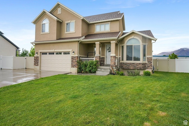 186 W 380 S, American Fork, UT 84003 - view of front of home featuring stone siding, a garage, stucco siding, a porch, and concrete driveway