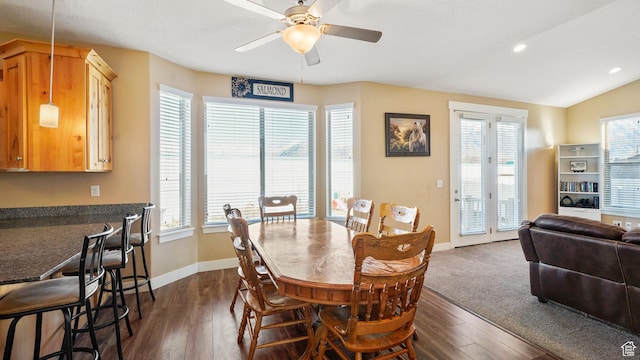 186 W 380 S, American Fork, UT 84003 - dining area with ceiling fan, dark wood-type flooring, baseboards, and recessed lighting