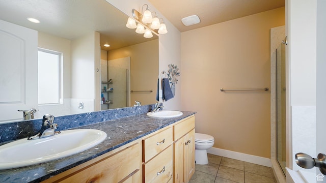 186 W 380 S, American Fork, UT 84003 - bathroom featuring a stall shower, tile patterned flooring, double vanity, toilet, and baseboards
