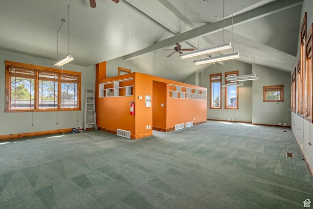 unfurnished room with a ceiling fan, baseboards, and carpet floors