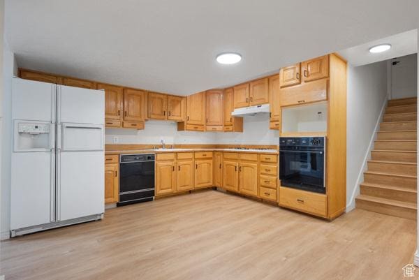 441 N Palisades Dr, Orem, UT 84097 - kitchen featuring black appliances, under cabinet range hood, light wood finished floors, and light countertops