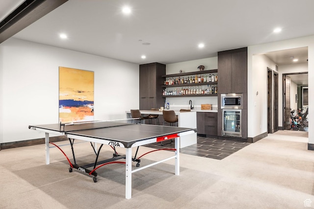 6110 E Blue Wing Loop, Kamas, UT 84036 - playroom with wine cooler, carpet floors, wet bar, recessed lighting, and baseboards