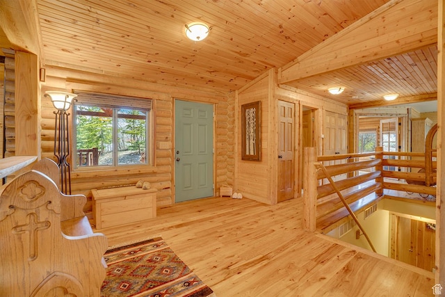 9174 Deer Creek Dr, Heber City, UT 84032 - unfurnished room with an upstairs landing, healthy amount of natural light, rustic walls, wood finished floors, and wooden ceiling