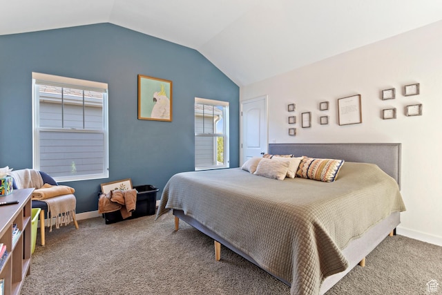 10243 S Silver Mine Rd W, South Jordan, UT 84009 - bedroom featuring carpet flooring, vaulted ceiling, multiple windows, and baseboards