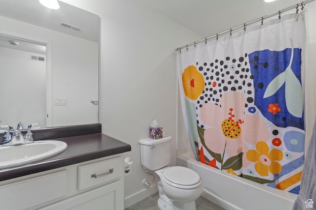 10243 S Silver Mine Rd W, South Jordan, UT 84009 - bathroom with vanity, toilet, baseboards, tile patterned floors, and shower / bath combo