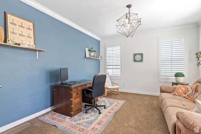 10243 S Silver Mine Rd W, South Jordan, UT 84009 - office area featuring carpet flooring, crown molding, and baseboards