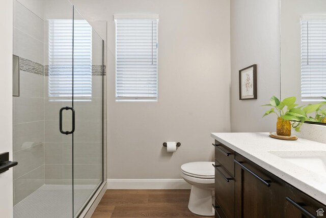 921 N Camino Pico N, Washington, UT 84780 - full bath featuring a stall shower, wood finished floors, vanity, toilet, and baseboards