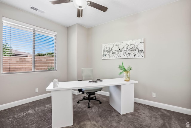 750 W 1860 N, Washington, UT 84780 - office area with dark carpet, baseboards, and a ceiling fan