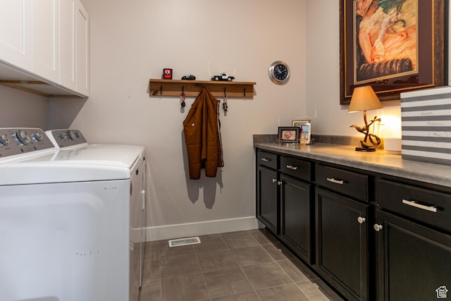5502 N Valley Rd W, Lehi, UT 84043 - laundry room featuring cabinet space, separate washer and dryer, baseboards, and tile patterned flooring