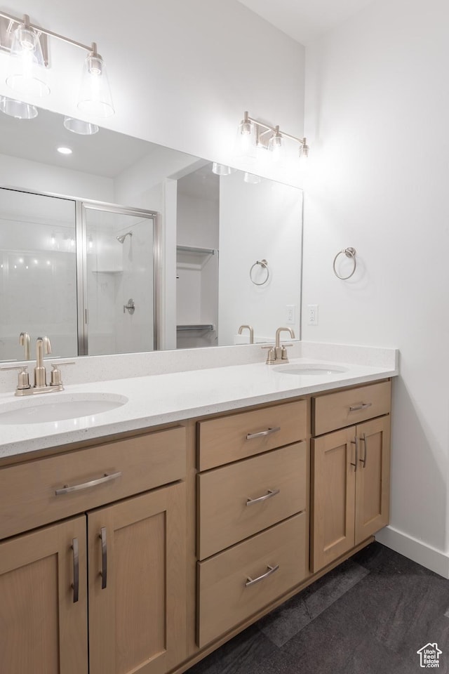 3786 S 4250 W Unit 427, West Haven, UT 84401 - bathroom with double vanity, a stall shower, and baseboards