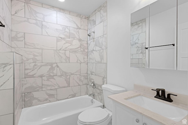 full bathroom featuring toilet, shower / washtub combination, and vanity