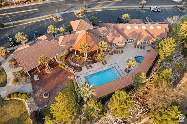aerial view of a pool