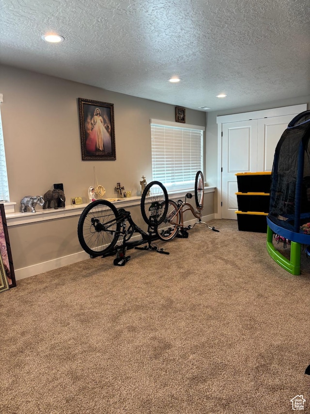 4317 W Quiet Shade Dr, Herriman, UT 84096 - game room with carpet floors, a textured ceiling, baseboards, and recessed lighting