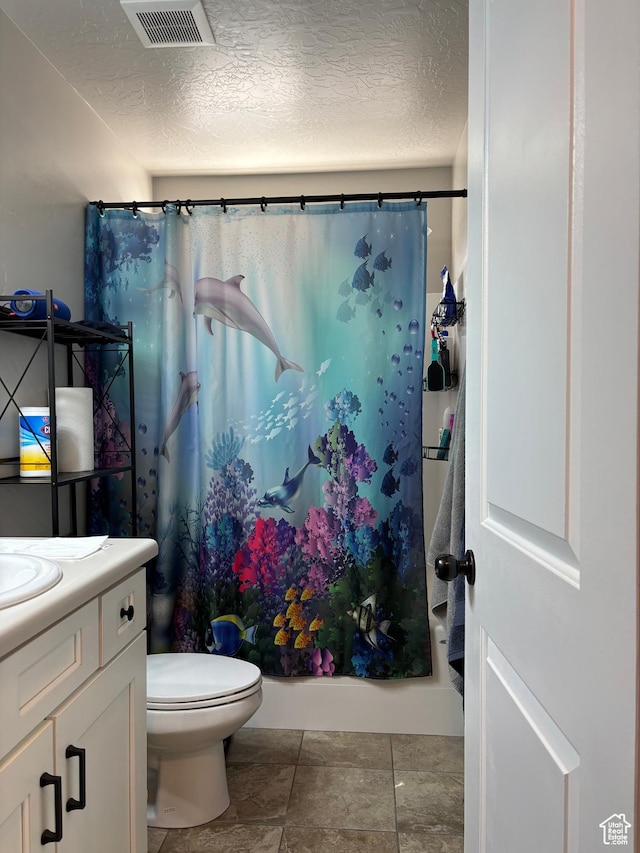 4317 W Quiet Shade Dr, Herriman, UT 84096 - full bathroom with curtained shower, a textured ceiling, vanity, and toilet