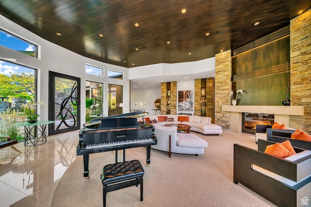 1203 Canyon Springs Rd, Springdale, UT 84767 - lobby featuring a high ceiling, wood ceiling, and recessed lighting