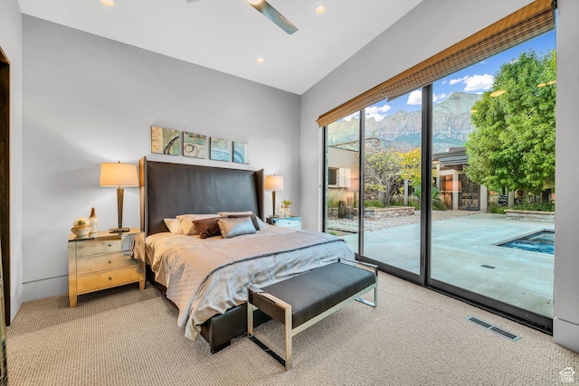1203 Canyon Springs Rd, Springdale, UT 84767 - carpeted bedroom with access to outside, recessed lighting, and a ceiling fan