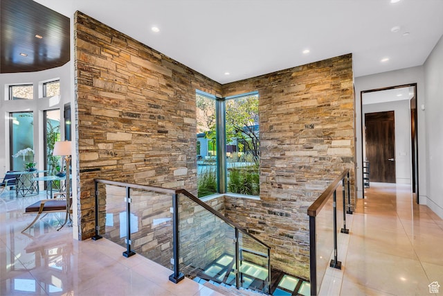 1203 Canyon Springs Rd, Springdale, UT 84767 - hall featuring an upstairs landing, light tile patterned floors, and recessed lighting