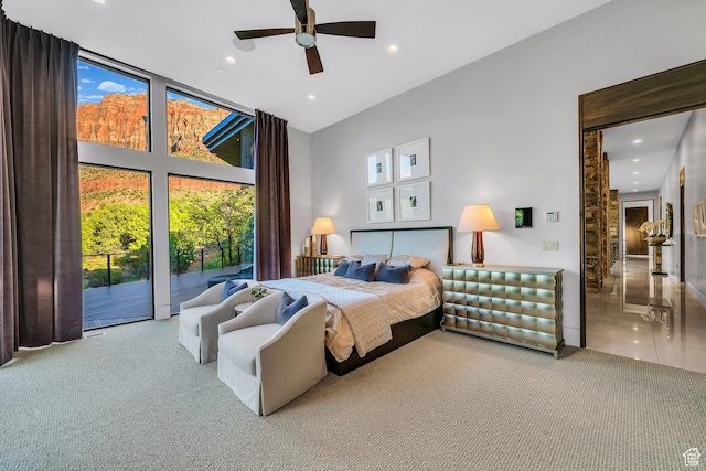 1203 Canyon Springs Rd, Springdale, UT 84767 - carpeted bedroom featuring a high ceiling, recessed lighting, and a ceiling fan