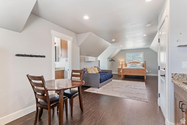 5707 Scenic Ln, Mountain Green, UT 84050 - dining area with recessed lighting, baseboards, dark wood-style floors, and vaulted ceiling