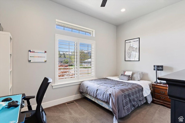 5707 Scenic Ln, Mountain Green, UT 84050 - bedroom with baseboards, carpet floors, ceiling fan, and recessed lighting