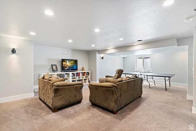 5707 Scenic Ln, Mountain Green, UT 84050 - living area featuring light carpet, recessed lighting, baseboards, and a textured ceiling