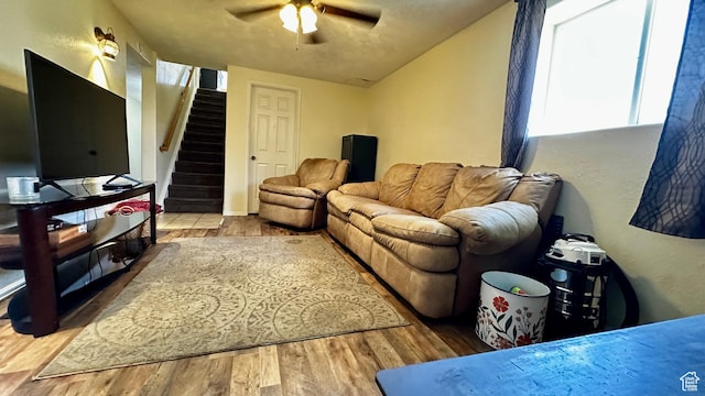 874 W 300 S, Vernal, UT 84078 - living area with stairway, ceiling fan, and wood finished floors