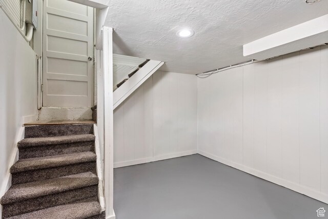 41 N 400 E, Brigham City, UT 84302 - finished basement featuring a textured ceiling, stairs, and recessed lighting