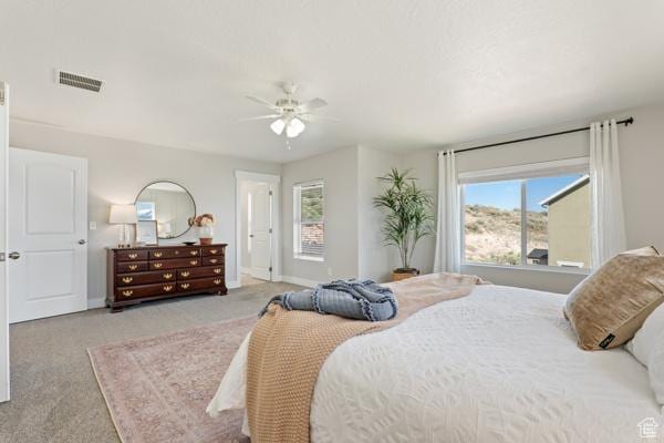 bedroom featuring multiple windows, carpet floors, and baseboards