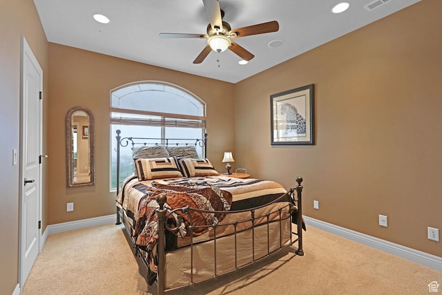 395 S 200 E, Willard, UT 84340 - bedroom with light colored carpet, baseboards, recessed lighting, and a ceiling fan