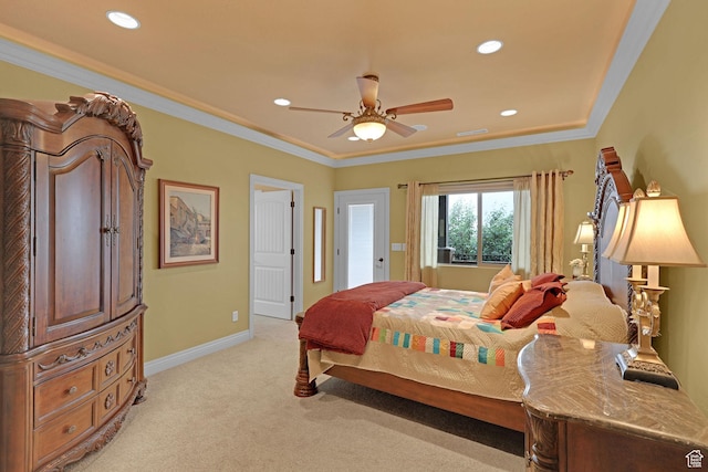 395 S 200 E, Willard, UT 84340 - bedroom with light carpet, recessed lighting, baseboards, ornamental molding, and ceiling fan