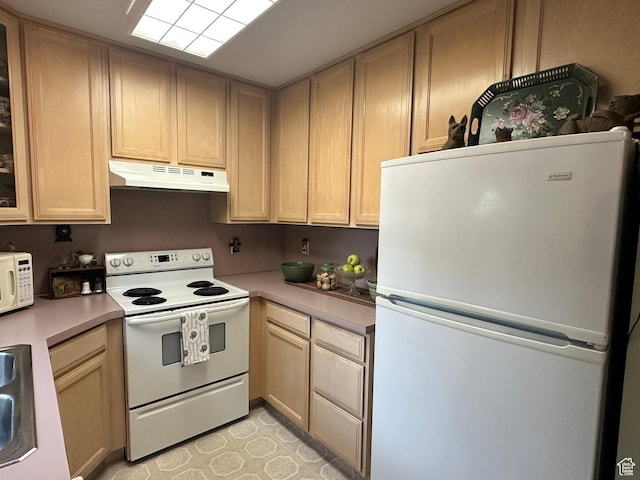 2756 S 725 W, Perry, UT 84302 - kitchen featuring white appliances, under cabinet range hood, light countertops, and glass insert cabinets