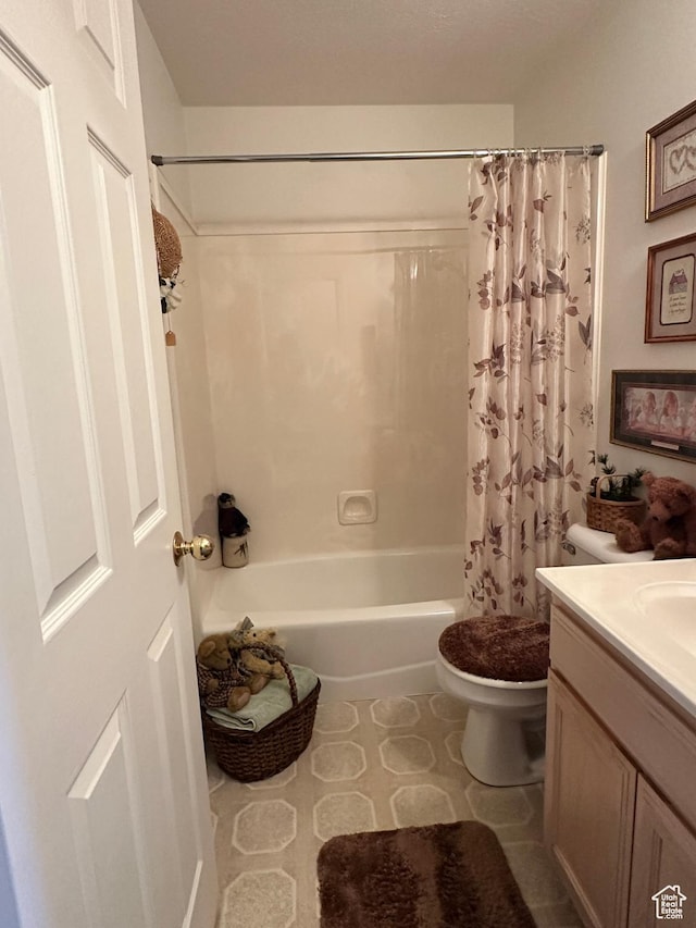 2756 S 725 W, Perry, UT 84302 - bathroom with shower / bath combination with curtain, toilet, and vanity