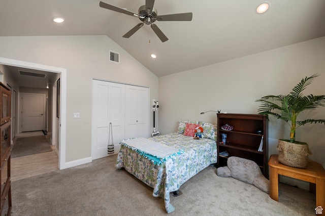 516 E Lone Star Ln Unit A, Saratoga Springs, UT 84045 - bedroom with carpet, recessed lighting, high vaulted ceiling, a closet, and baseboards