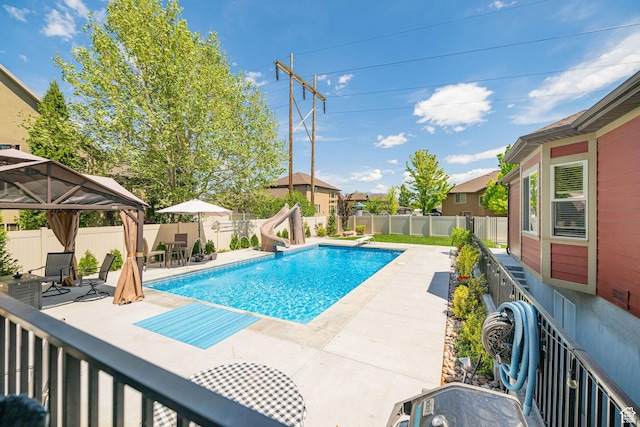 1608 W Boulder Creek Ln S, Layton, UT 84041 - view of pool with a water slide, a patio area, a fenced backyard, and a gazebo