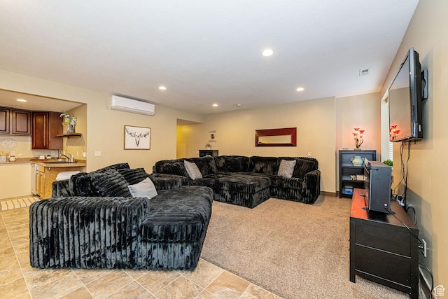1608 W Boulder Creek Ln S, Layton, UT 84041 - living area featuring a wall mounted air conditioner, recessed lighting, and bar with sink