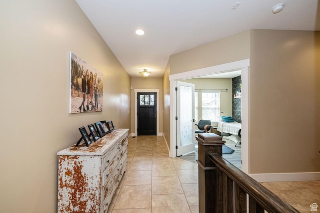 1608 W Boulder Creek Ln S, Layton, UT 84041 - foyer with baseboards, light tile patterned floors, and recessed lighting