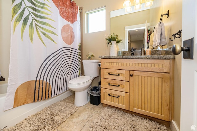 1608 W Boulder Creek Ln S, Layton, UT 84041 - full bath featuring toilet, vanity, tile patterned flooring, and shower / bathtub combination with curtain