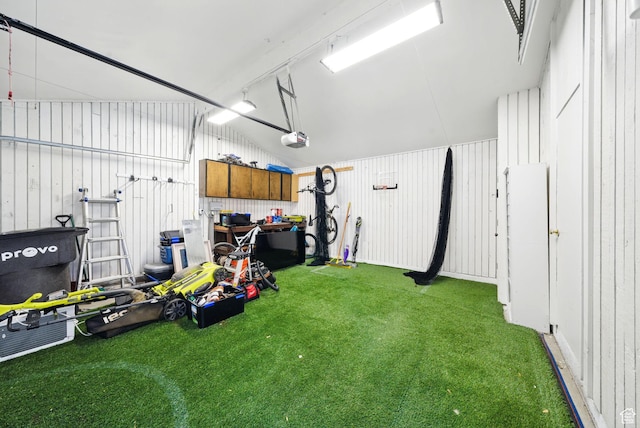 garage with a garage door opener
