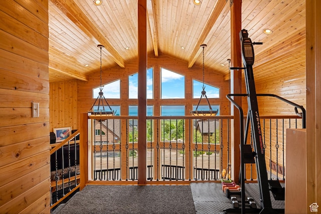 866 N Yarrow Cir Unit 38/39, Garden City, UT 84028 - interior space featuring high vaulted ceiling, carpet floors, wood walls, and recessed lighting
