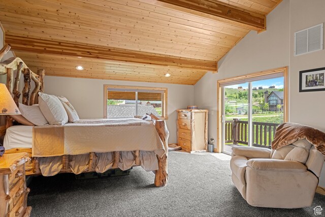 866 N Yarrow Cir Unit 38/39, Garden City, UT 84028 - carpeted bedroom featuring access to exterior, wood ceiling, and recessed lighting