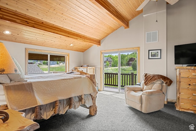 866 N Yarrow Cir Unit 38/39, Garden City, UT 84028 - bedroom featuring access to exterior, carpet, multiple windows, wood ceiling, and recessed lighting
