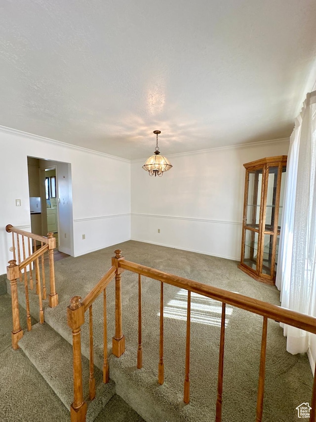 40 W 200 N, Santaquin, UT 84655 - carpeted spare room with a chandelier, crown molding, stairs, and washer / dryer