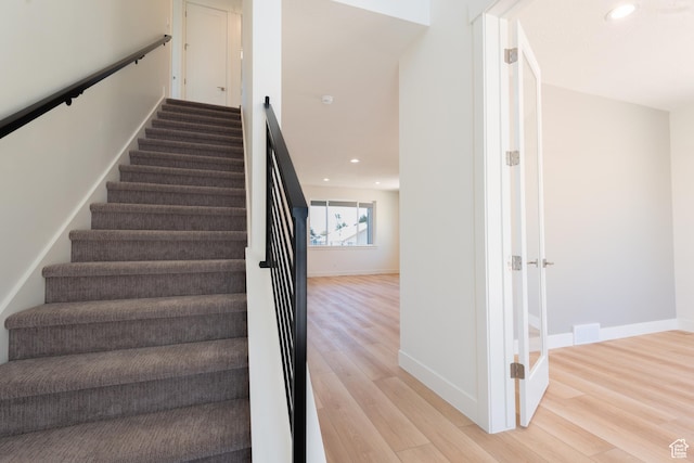 1699 N Siena Cir Unit 5, Pleasant Grove, UT 84062 - staircase with wood finished floors and recessed lighting