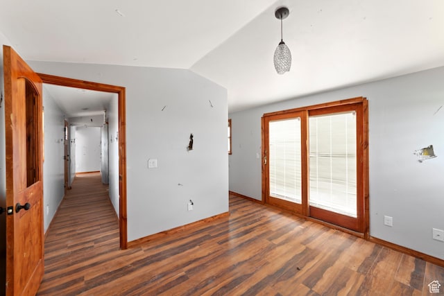 1 Pioneer Dr, La Sal, UT 84530 - unfurnished room with wood finished floors, baseboards, and lofted ceiling