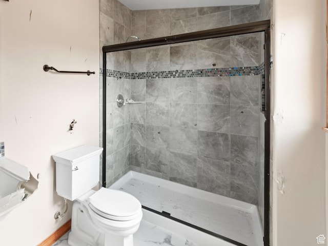 1 Pioneer Dr, La Sal, UT 84530 - full bath featuring toilet, a stall shower, and marble look tile flooring
